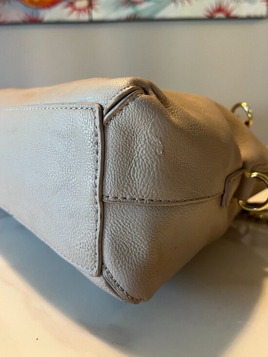 Steve Madden Taupe Faux Leather Satchel Crossbody Bag - Picture 13 of 14